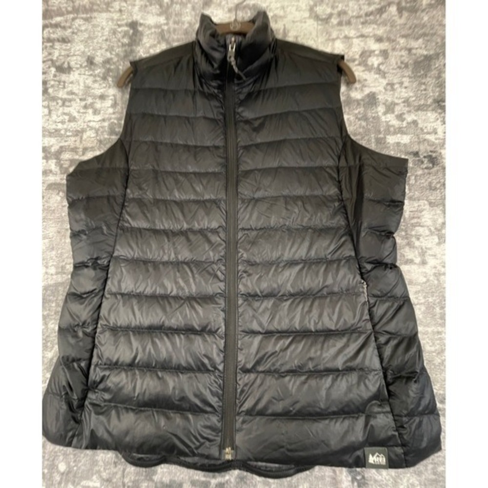 REI Down Puffer Vest Black FullZip Collared Outdoor Lightweight Layering Women L